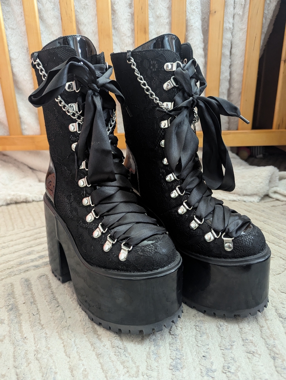 YRU Absinthe Misa Death Note Platform Lace-Up Heeled Boots